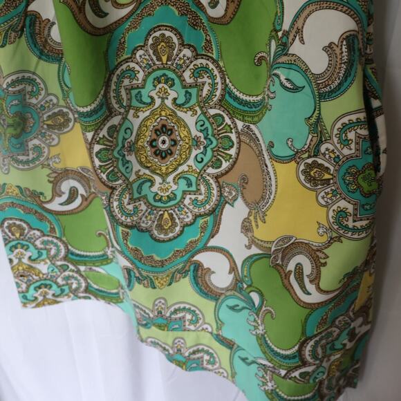 Sunny Leigh Linen Sheath Women Sz 16 Floral GreenYellowBlue Midi Sleeveless - Picture 16 of 16